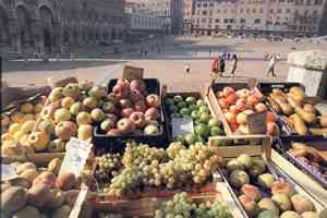 A market stall on Piazza Centrale, Siena, Italy